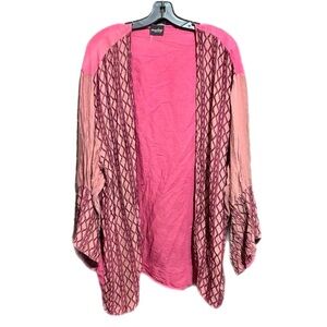 Audrey Lightweight Kimono Duster Cardigan Pink/Burgundy Open Front Oversized Med